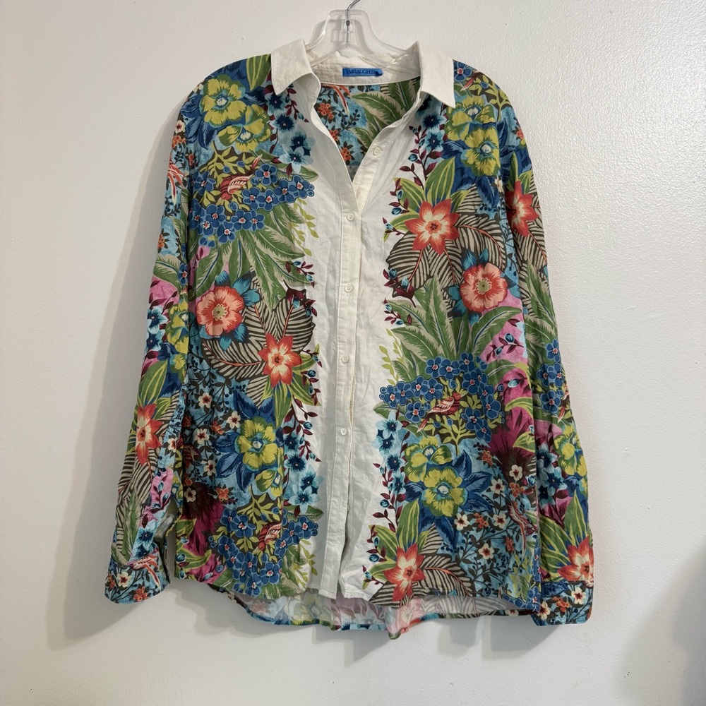 J. McLaughlin Lois Floral Pattern Button-Up Long Sleeve Shirt Top